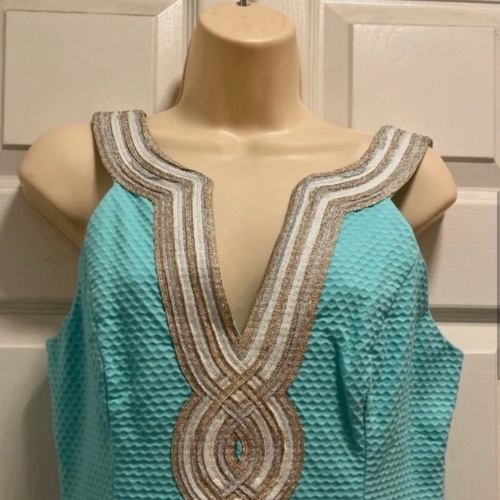 Lilly Pulitzer Valli Shift Dress Serene Blue Metallic Soutache - Size 4 - EUC - Picture 6 of 13
